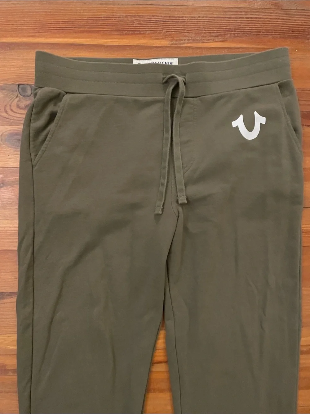 True Religion Mens Sweatpants Olive Army Green Horseshoe Logo Joggers XL